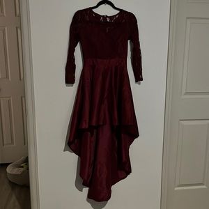 Long Sleeve Lacy Dark Red Juniors Dress